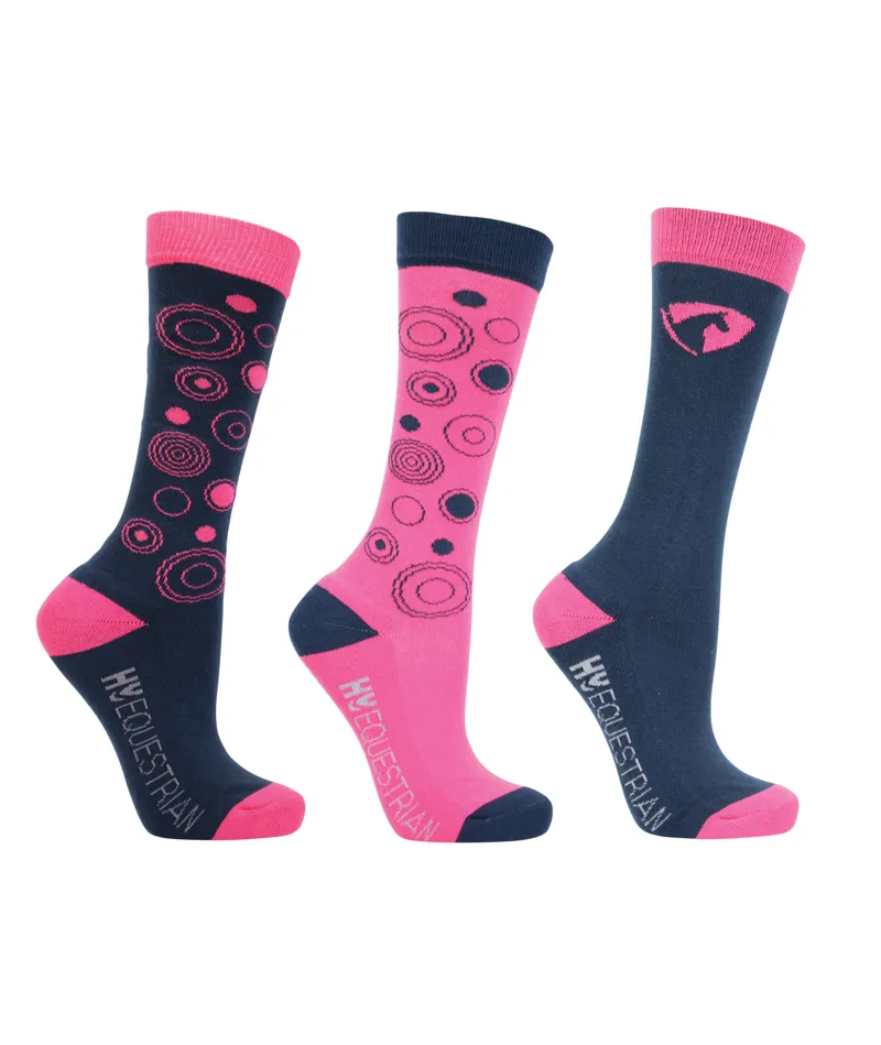 Hy Equestrian DynaMizs Ecliptic Socks - Pack of 3 - Navy/Magenta